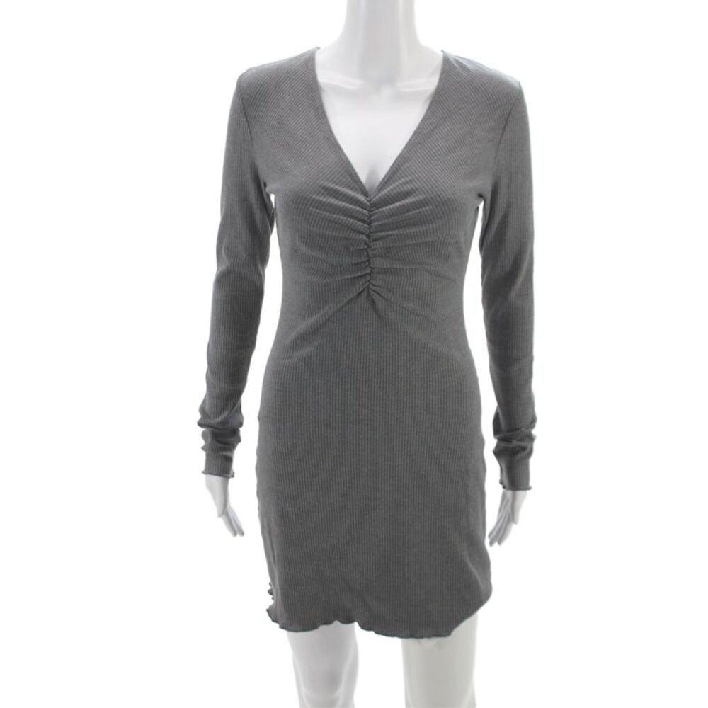 Reformation Women Bodycon Mini Dress Gray V Neck Long Sleeve Size M